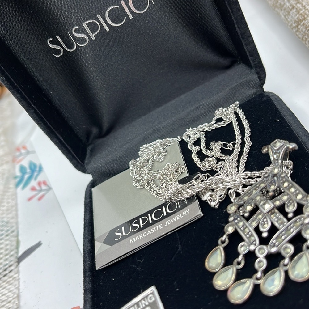 🌟 Exquisite Vintage Marcasite Chandelier Necklace Pendant by Suspicion 🌠 - Picture 9 of 11
